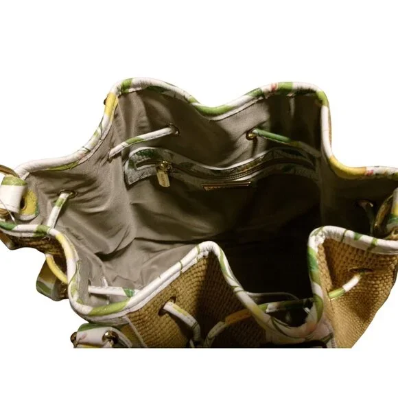 NEW Valentina Italia Lemon Print & Woven Panel Bucket Bag With Drawstring Closur - Picture 14 of 16